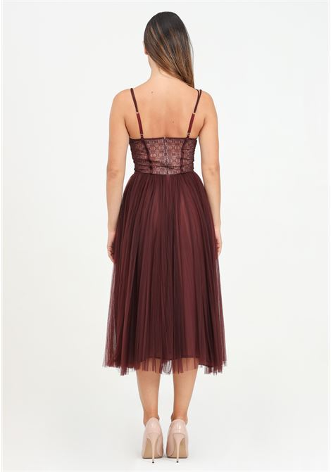 Abito midi bordeaux da donna in tulle ELISABETTA FRANCHI | AB73847E2CG3